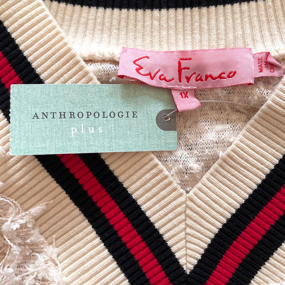 ANTHROPOLOGIE EVA FRANCO Plus Size 1X Varsity Pullover Shaggy Sweatshirt Top NWT - Picture 3 of 13